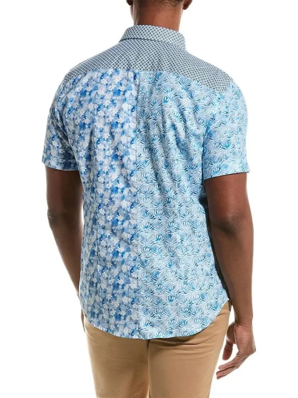 Robert Graham Mixed Blue Floral Split-Pattern Short Sleeve Shirt